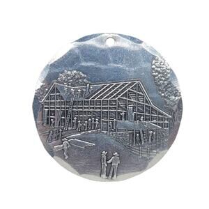 Vintage Wendell August Forge Ornament Christmas Barn Raising Construction Amish